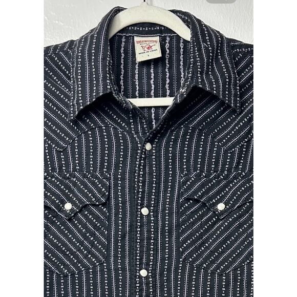 True Religion Mens Western Pearl Snap Button Up Long Sleeve Shirt Size L Striped - Picture 2 of 11